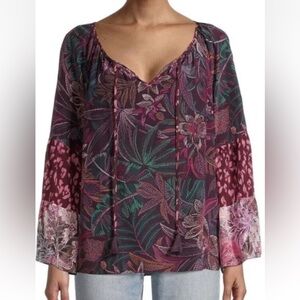 Johnny was jade womens size medium Toledo tiered floral multicolor silk blouse